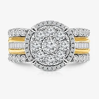 (I / I1) Womens 2 CT. T.W. Lab Grown White Diamond 10K Gold Round Side Stone Halo Engagement Ring