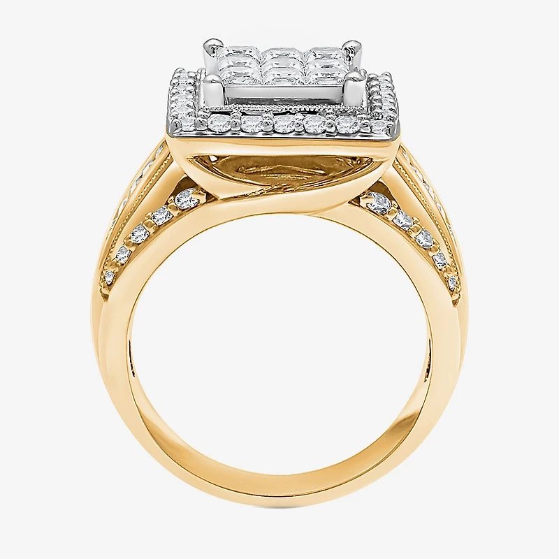 (I / I1) Womens 2 CT. T.W. Lab Grown White Diamond 10K Gold Side Stone Halo Engagement Ring