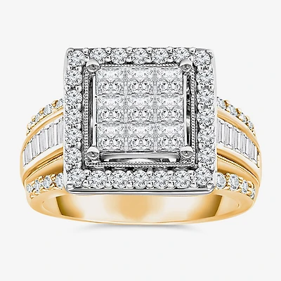(I / I1) Womens 2 CT. T.W. Lab Grown White Diamond 10K Gold Side Stone Halo Engagement Ring
