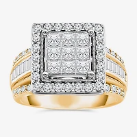 (I / I1) Womens 2 CT. T.W. Lab Grown White Diamond 10K Gold Side Stone Halo Engagement Ring