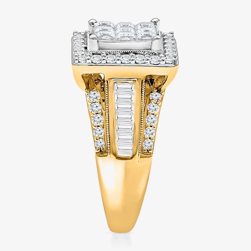 (I / I1) Womens 2 CT. T.W. Lab Grown White Diamond 10K Gold Side Stone Halo Engagement Ring