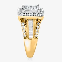 (I / I1) Womens 2 CT. T.W. Lab Grown White Diamond 10K Gold Side Stone Halo Engagement Ring