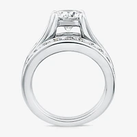 (G / Si1-Si2) Womens 4 CT. T.W. Lab Grown White Diamond 10K Gold Round Side Stone Bridal Set