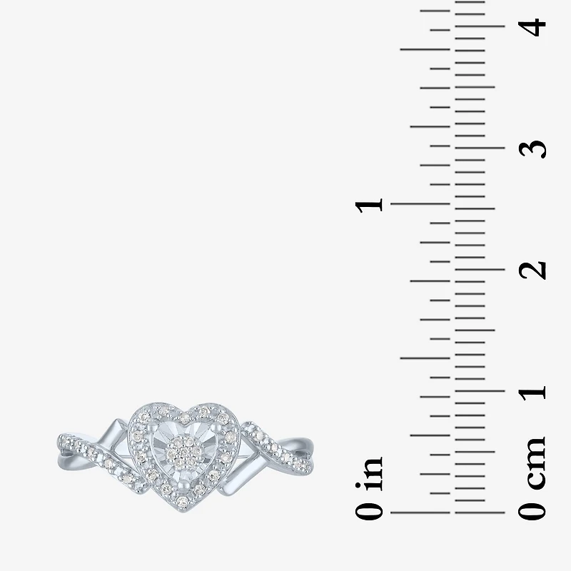 (G-H / Si2-I1) Womens 1/10 CT. T.W. Lab Grown White Diamond Sterling Silver Heart Side Stone Halo Promise Ring