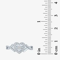 (G-H / Si2-I1) Womens 1/10 CT. T.W. Lab Grown White Diamond Sterling Silver Heart Side Stone Halo Promise Ring