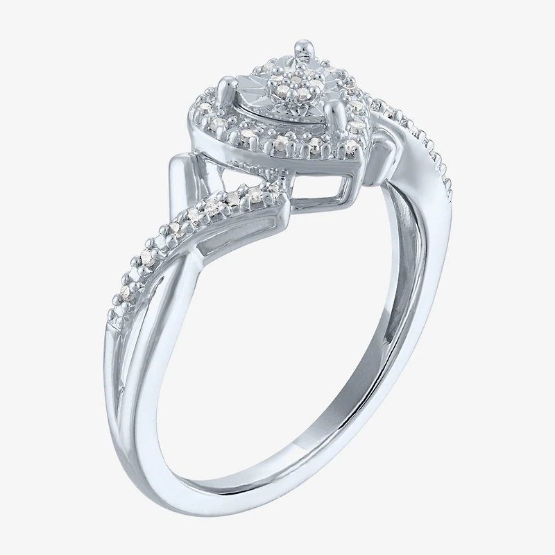 (G-H / Si2-I1) Womens 1/10 CT. T.W. Lab Grown White Diamond Sterling Silver Heart Side Stone Halo Promise Ring