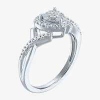 (G-H / Si2-I1) Womens 1/10 CT. T.W. Lab Grown White Diamond Sterling Silver Heart Side Stone Halo Promise Ring