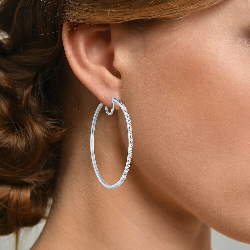 (G-H / I1-I2) Womens 1/2 CT. T.W. Lab Grown White Diamond 14K Gold Over Silver Sterling Silver 51mm Hoop Earrings