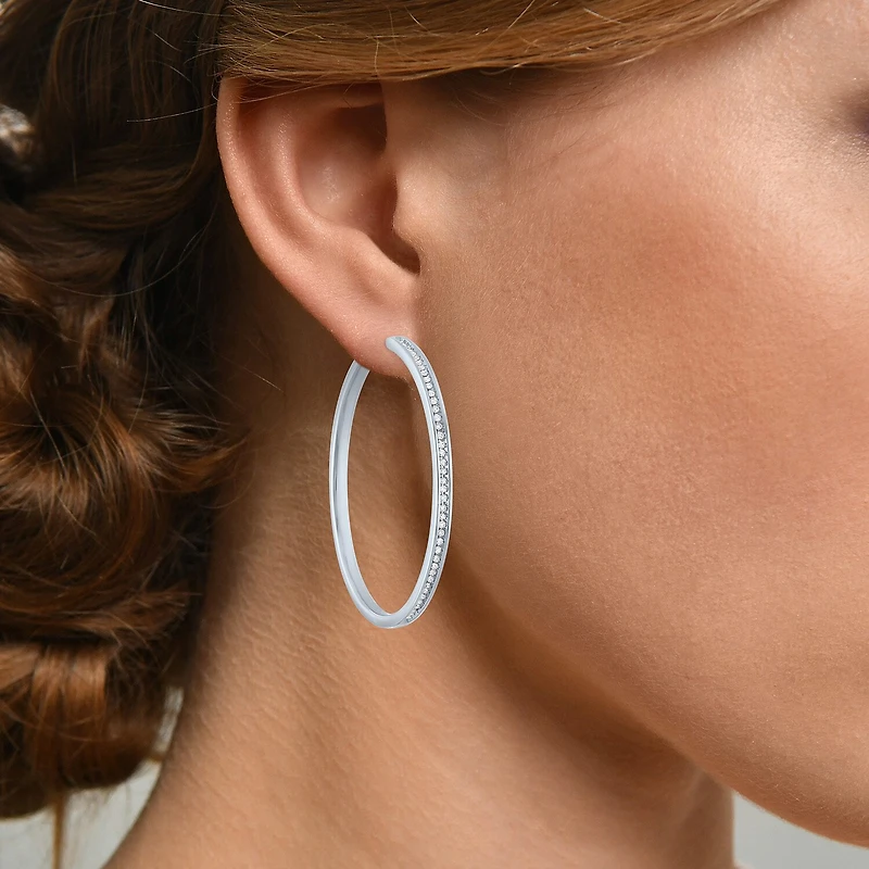 (G-H / Si2-I1) Womens 1/2 CT. T.W. Lab Grown White Diamond Sterling Silver 46.4mm Hoop Earrings
