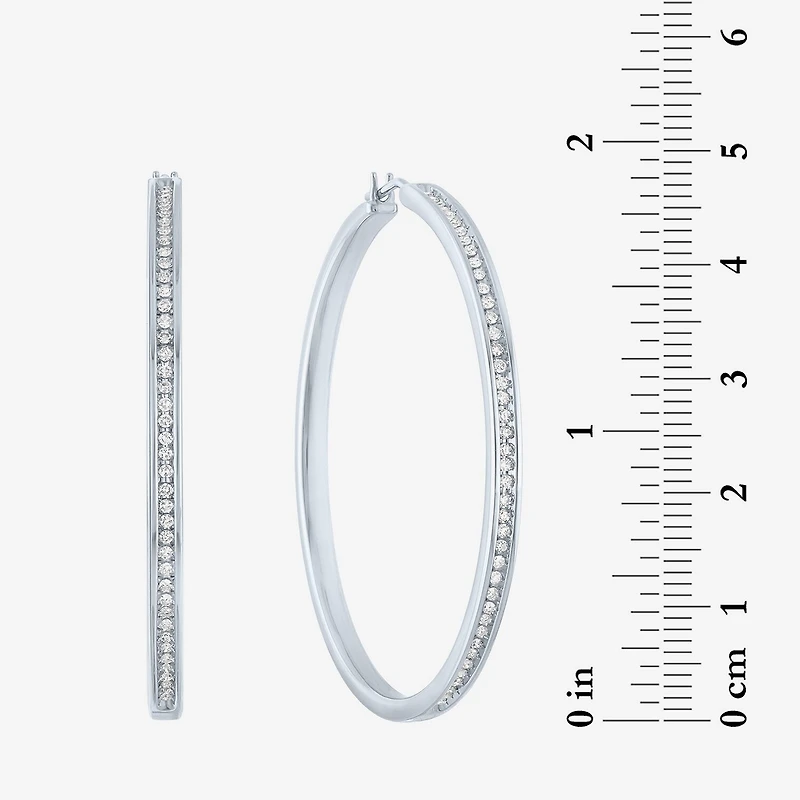 (G-H / Si2-I1) Womens 1/2 CT. T.W. Lab Grown White Diamond Sterling Silver 46.4mm Hoop Earrings