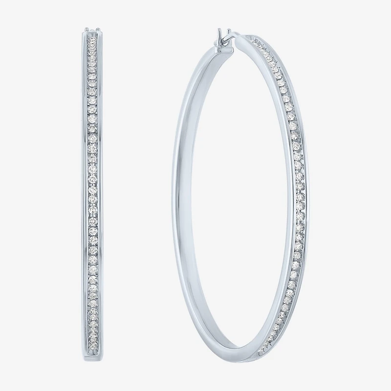 (G-H / Si2-I1) Womens 1/2 CT. T.W. Lab Grown White Diamond Sterling Silver 46.4mm Hoop Earrings