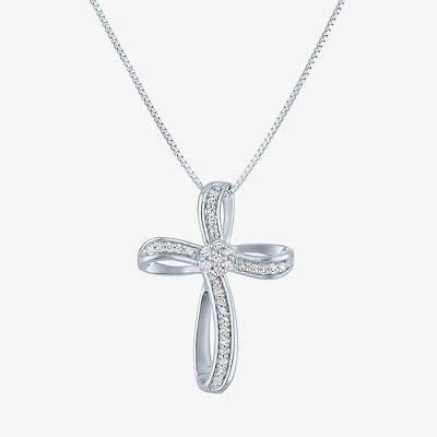 Diamond Blossom (G-H / Si2-I1) Womens 1/10 CT. T.W. Lab Grown White Sterling Silver Cross 18 Inch Pendant Necklace