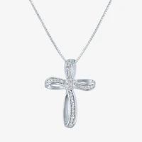 Diamond Blossom (G-H / Si2-I1) Womens 1/10 CT. T.W. Lab Grown White Sterling Silver Cross 18 Inch Pendant Necklace