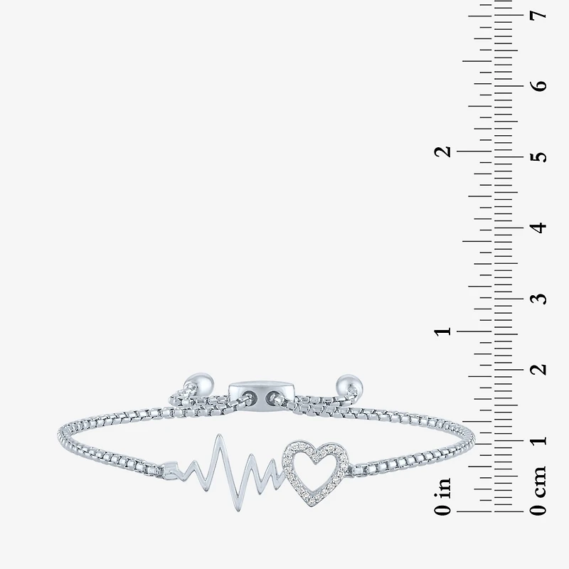 Rhythm & Muse Heart Beat (G-H / Si2-I1) Womens Diamond Accent Lab Grown White Diamond Sterling Silver Heart Bolo Bracelet