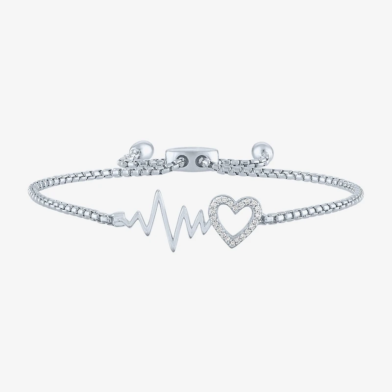 Rhythm & Muse Heart Beat (G-H / Si2-I1) Womens Diamond Accent Lab Grown White Diamond Sterling Silver Heart Bolo Bracelet