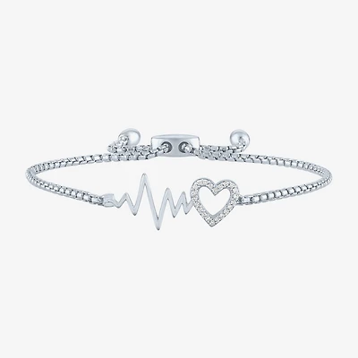 Rhythm & Muse Heart Beat (G-H / Si2-I1) Womens Diamond Accent Lab Grown White Diamond Sterling Silver Heart Bolo Bracelet