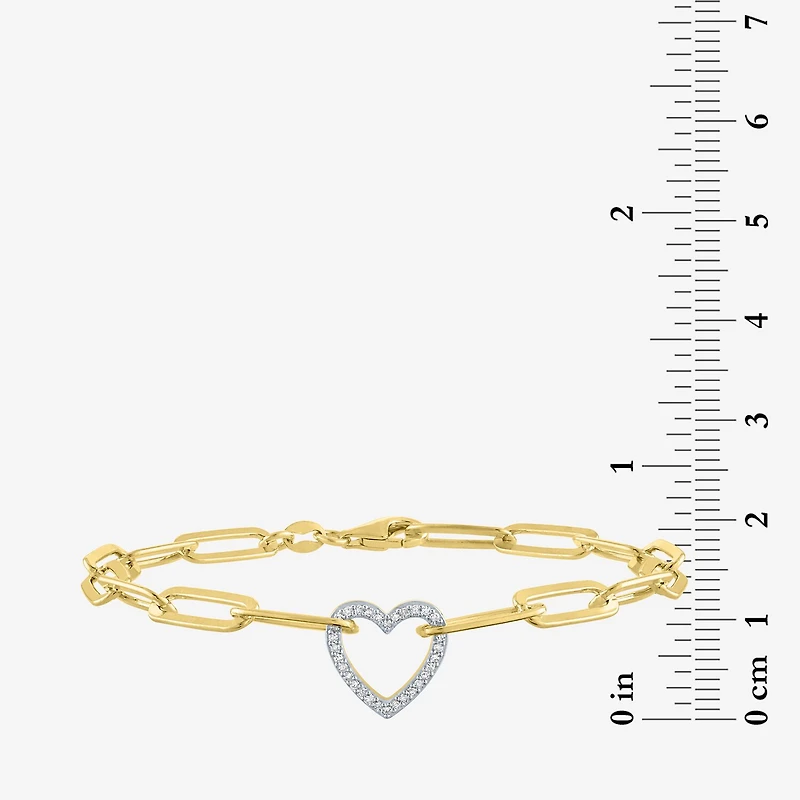 (G-H / I1-I2) Womens Lab Grown Diamond 14K Gold Over Silver Sterling Silver 8 Inch Paperclip Heart Chain Bracelet
