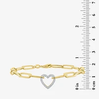 (G-H / I1-I2) Womens Lab Grown Diamond 14K Gold Over Silver Sterling Silver 8 Inch Paperclip Heart Chain Bracelet