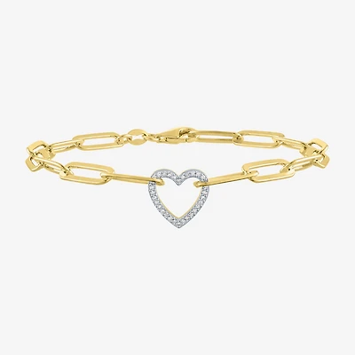 (G-H / I1-I2) Womens Lab Grown Diamond 14K Gold Over Silver Sterling Silver 8 Inch Paperclip Heart Chain Bracelet