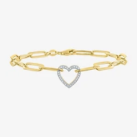 (G-H / I1-I2) Womens Lab Grown Diamond 14K Gold Over Silver Sterling Silver 8 Inch Paperclip Heart Chain Bracelet