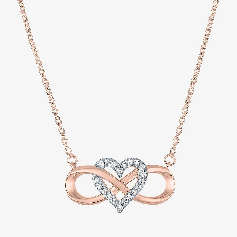 (G-H / I1-I2) Womens 1/10 CT. T.W. Lab Grown White Diamond 14K Rose Gold Over Silver Heart Infinity 18 Inch Pendant Necklace