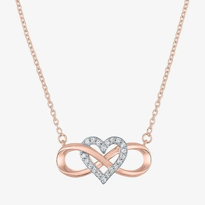(G-H / I1-I2) Womens 1/10 CT. T.W. Lab Grown White Diamond 14K Rose Gold Over Silver Heart Infinity 18 Inch Pendant Necklace