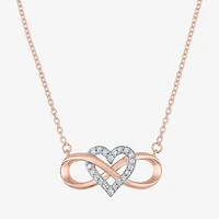 (G-H / I1-I2) Womens 1/10 CT. T.W. Lab Grown White Diamond 14K Rose Gold Over Silver Heart Infinity 18 Inch Pendant Necklace