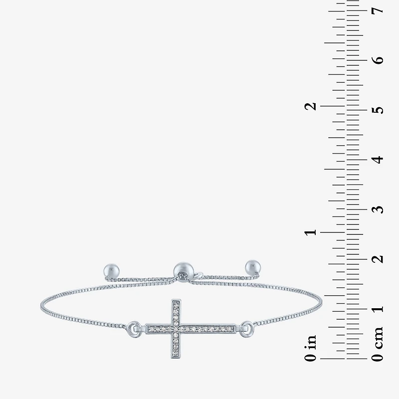Sideways (G-H / Si2-I1) Womens 1/10 CT. T.W. Lab Grown White Diamond Sterling Silver Cross Bolo Bracelet