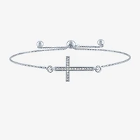 Sideways (G-H / Si2-I1) Womens 1/10 CT. T.W. Lab Grown White Diamond Sterling Silver Cross Bolo Bracelet