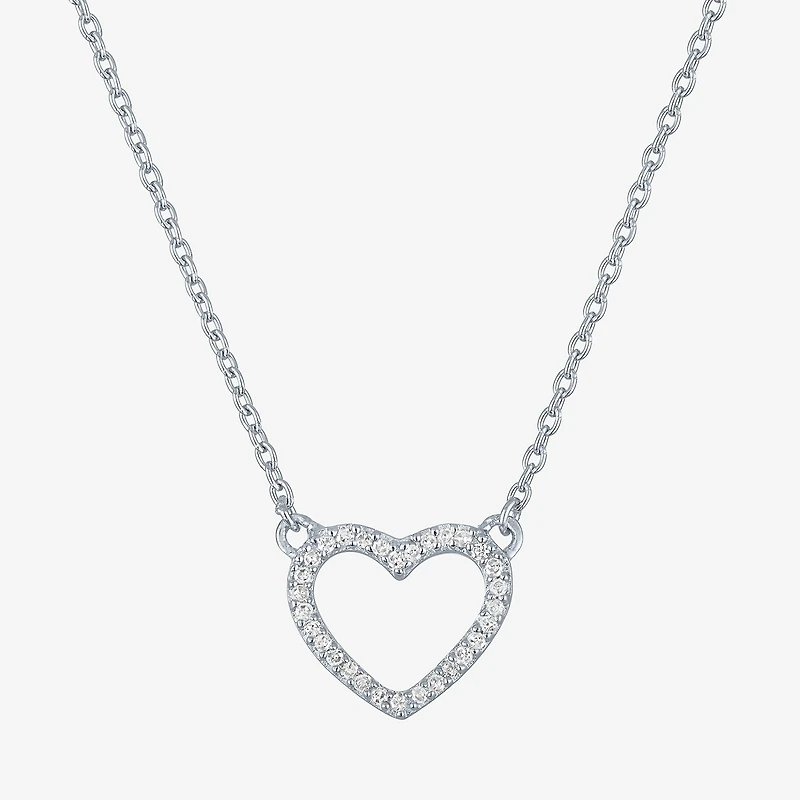 (G-H / Si2-I1) Womens 1/10 CT. T.W. Lab Grown White Diamond Sterling Silver Heart 18 Inch Pendant Necklace