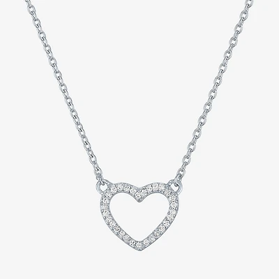 (G-H / Si2-I1) Womens 1/10 CT. T.W. Lab Grown White Diamond Sterling Silver Heart 18 Inch Pendant Necklace