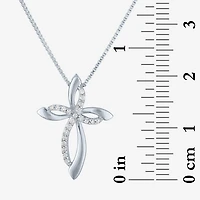 (G-H / Si2-I1) Womens 1/10 CT. T.W. Lab Grown White Diamond Sterling Silver Cross 18 Inch Pendant Necklace