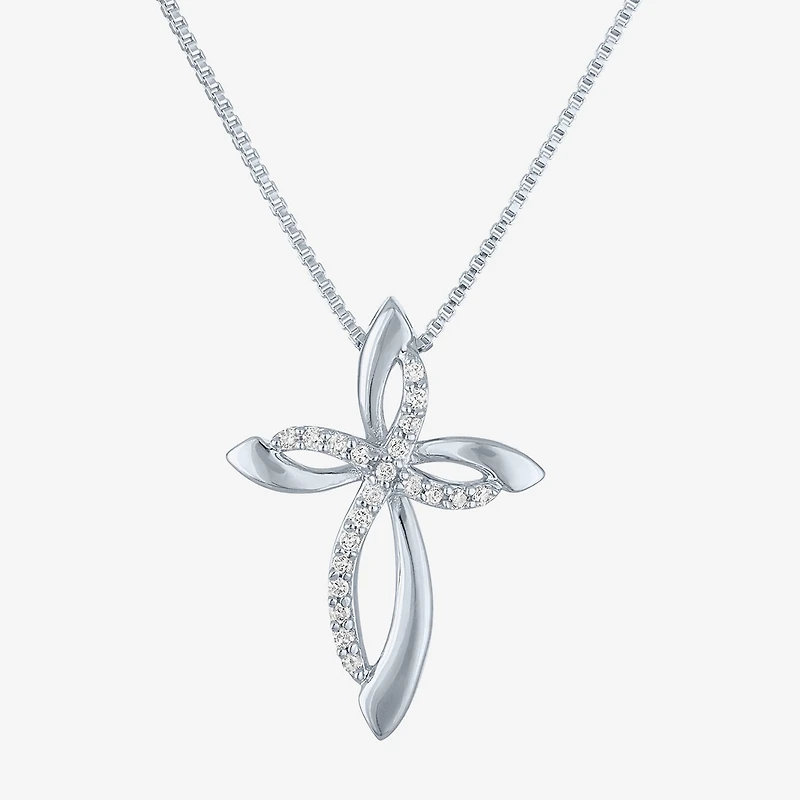 (G-H / Si2-I1) Womens 1/10 CT. T.W. Lab Grown White Diamond Sterling Silver Cross 18 Inch Pendant Necklace