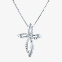(G-H / Si2-I1) Womens 1/10 CT. T.W. Lab Grown White Diamond Sterling Silver Cross 18 Inch Pendant Necklace