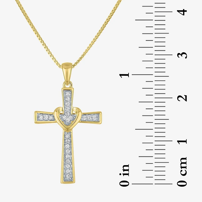 (G-H / I1-I2) Womens 1/10 CT. T.W. Lab Grown White Diamond 14K Gold Over Silver Cross 18 Inch Pendant Necklace
