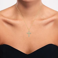 (G-H / Si2-I1) Womens 1/10 CT. T.W. Lab Grown White Diamond 14K Gold Over Silver Cross 18 Inch Pendant Necklace