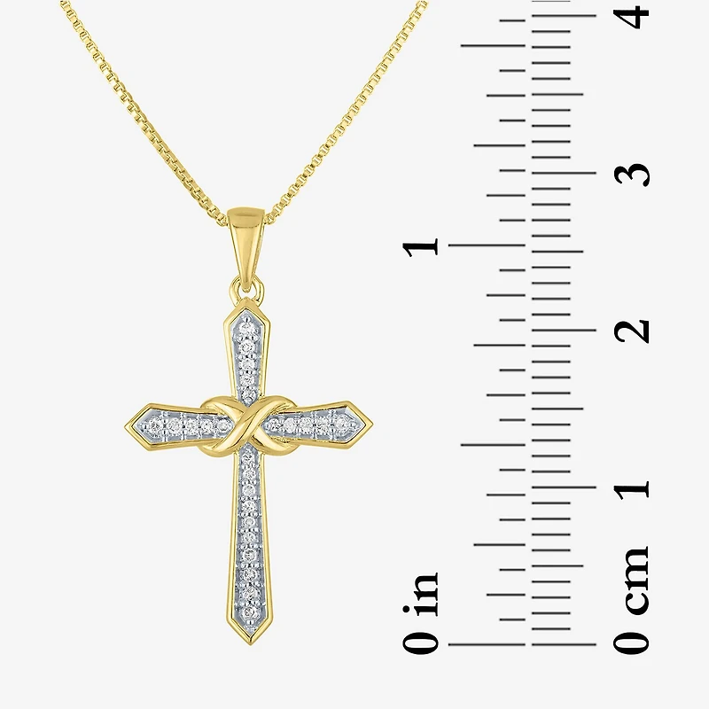 (G-H / Si2-I1) Womens 1/10 CT. T.W. Lab Grown White Diamond 14K Gold Over Silver Cross 18 Inch Pendant Necklace