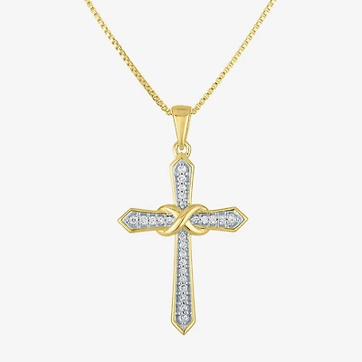 (G-H / Si2-I1) Womens 1/10 CT. T.W. Lab Grown White Diamond 14K Gold Over Silver Cross 18 Inch Pendant Necklace