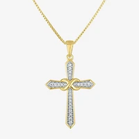 (G-H / Si2-I1) Womens 1/10 CT. T.W. Lab Grown White Diamond 14K Gold Over Silver Cross 18 Inch Pendant Necklace