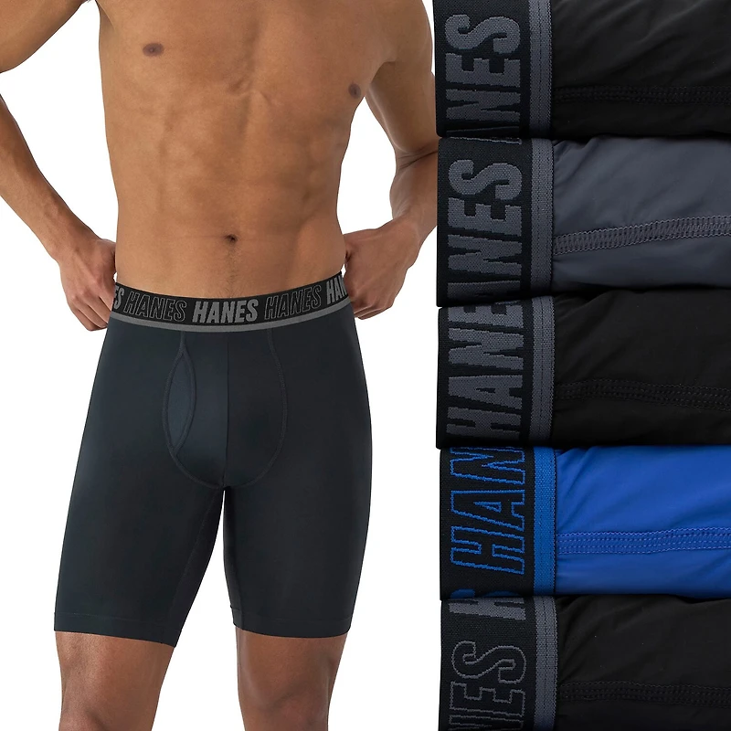 Hanes Moves Xtemp Performance Total Support Pouch Bonus Pack Mens 5 Long Leg Boxer Briefs Umsld5