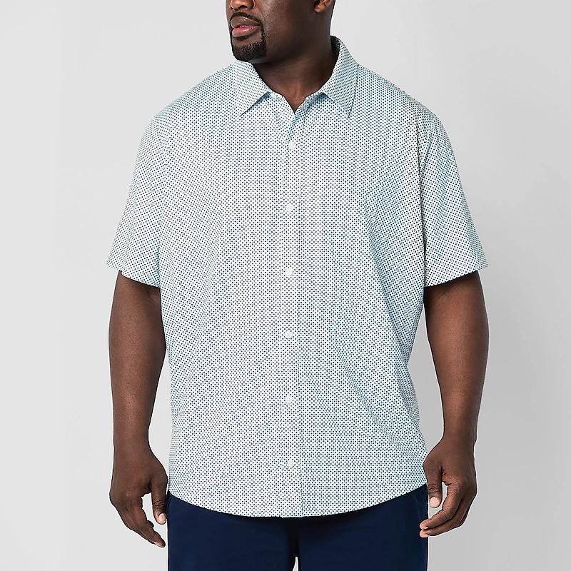 St. John's Bay Performance Knit Mens Short Sleeve Classic Fit Stretch Fabric Big and Tall Button-Down Shirt