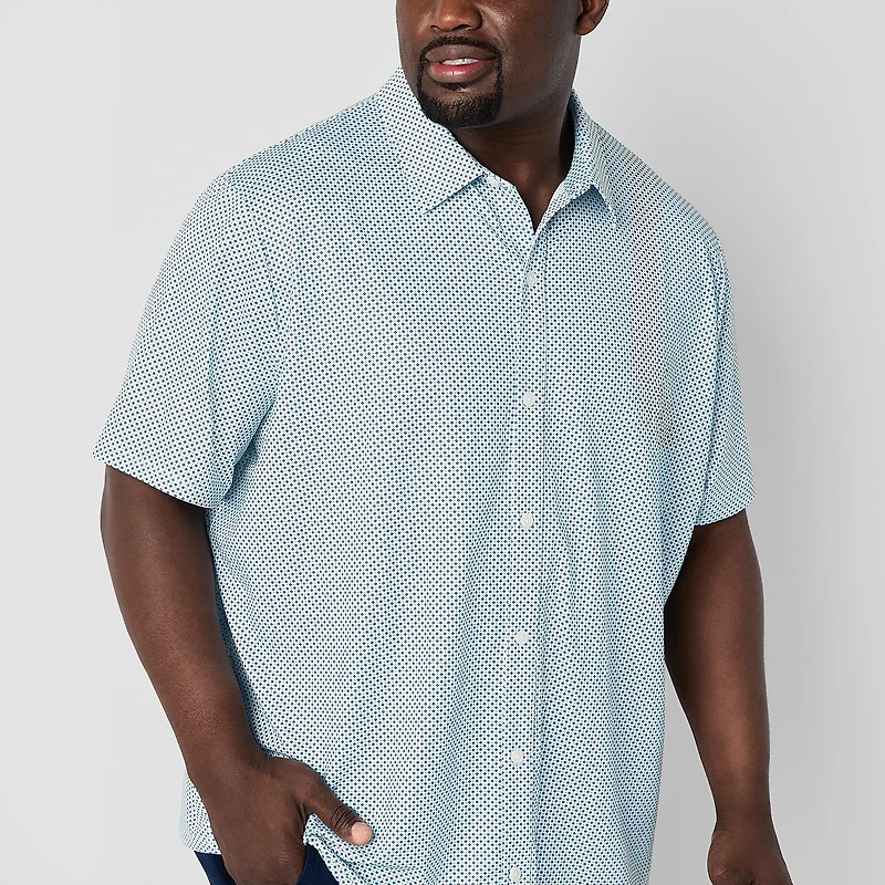 St. John's Bay Performance Knit Mens Short Sleeve Classic Fit Stretch Fabric Big and Tall Button-Down Shirt