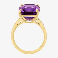Effy Final Call Limited Quantities! Womens 1/5 CT. Genuine Purple Amethyst 14K Gold Cushion Side Stone Cocktail Ring
