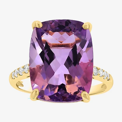 Effy Final Call Limited Quantities! Womens 1/5 CT. Genuine Purple Amethyst 14K Gold Cushion Side Stone Cocktail Ring