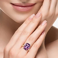 Effy Final Call Limited Quantities! Womens 1/5 CT. Genuine Purple Amethyst 14K Gold Cushion Side Stone Cocktail Ring