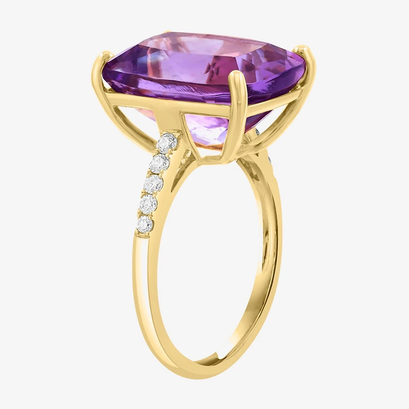 Effy Final Call Limited Quantities! Womens 1/5 CT. Genuine Purple Amethyst 14K Gold Cushion Side Stone Cocktail Ring