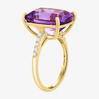 Effy Final Call Limited Quantities! Womens 1/5 CT. Genuine Purple Amethyst 14K Gold Cushion Side Stone Cocktail Ring
