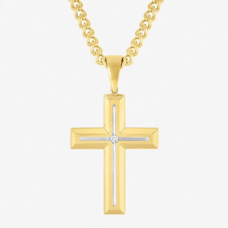 Religious Jewelry Cross (H-I / I2-I3) Mens Diamond Accent Genuine White Diamond Accent Stainless Steel Cross 24 Inch Pendant Necklace