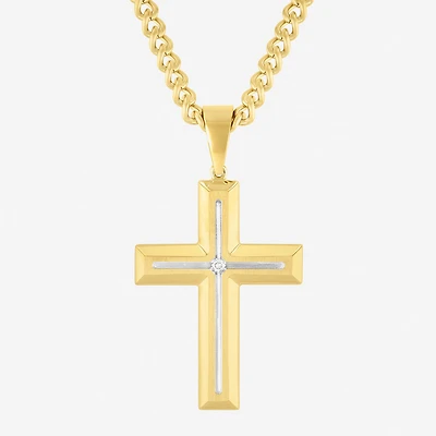 Religious Jewelry Cross (H-I / I2-I3) Mens Diamond Accent Genuine White Diamond Accent Stainless Steel Cross 24 Inch Pendant Necklace