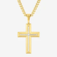 Religious Jewelry Cross (H-I / I2-I3) Mens Diamond Accent Genuine White Diamond Accent Stainless Steel Cross 24 Inch Pendant Necklace
